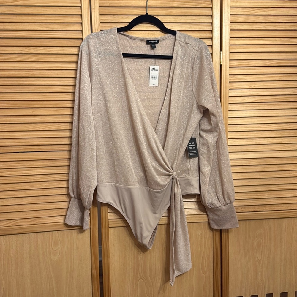 Express Cream Tie Sparkly Bodysuit